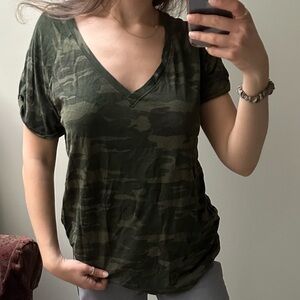 Sanctuary Green and Brown Cuffed Sleeve Relaxed T-Shirt
